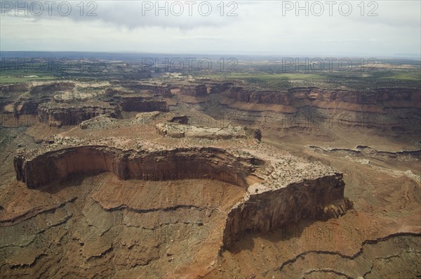 Aerial view of river in canyon, Colorado River, Canyonlands National Park, Moab, Utah, United States. Date : 2007