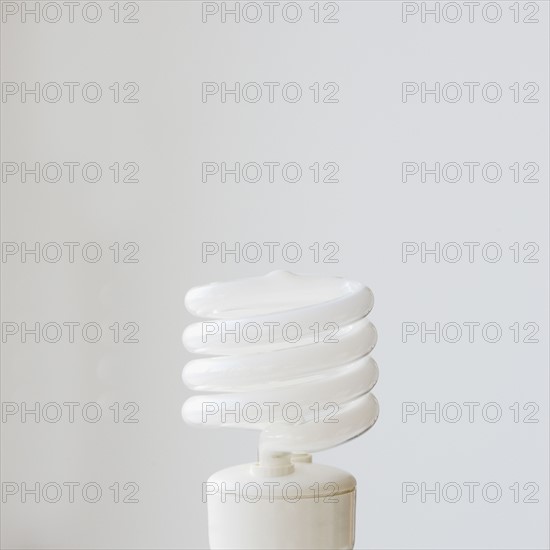 Close up of energy efficient light bulb. Date : 2008