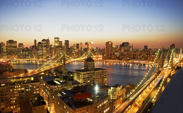 New York City skyline at dusk. Date: 2008