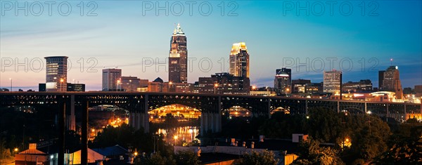 USA, Ohio, Cleveland, Often called city of bridges, at dusk. Photo: Henryk Sadura