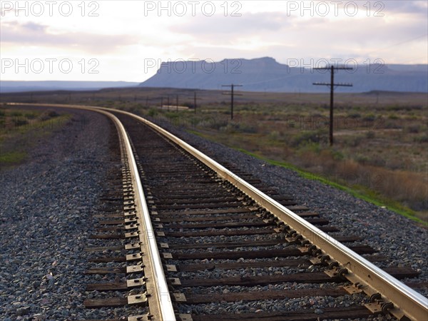 USA, Utah, Desert landscape with railroad track. Photo: John Kelly