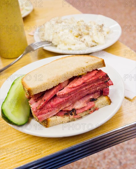 USA, New York State, New York City, Pastrami sandwich.