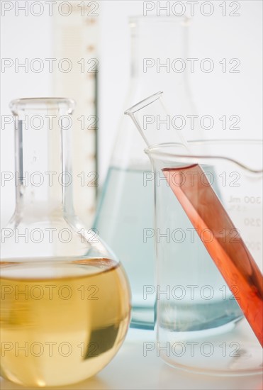 Laboratory glassware with liquids. 
Photo: Jamie Grill