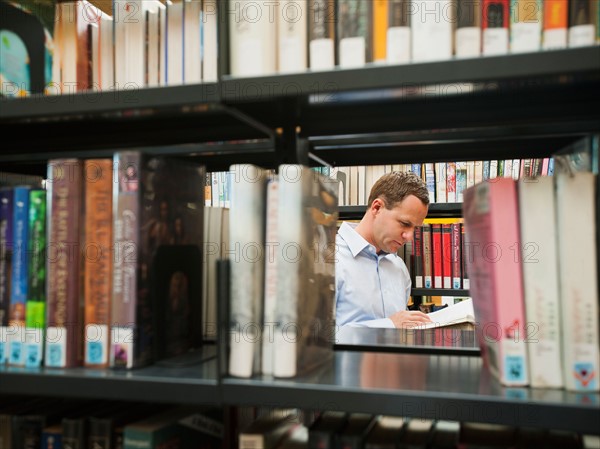 Man researching library