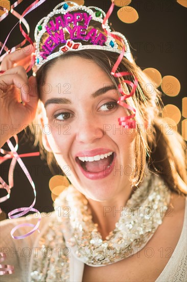 Woman celebrating New Year's Eve.