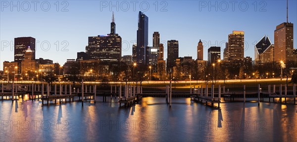 City skyline at dusk