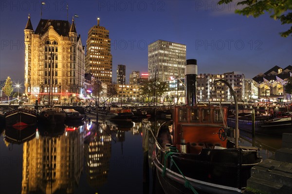 Old Harbor skyline illuminated at dawn