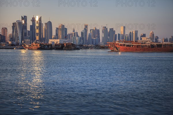 Port by skyline of Doha, Qatar