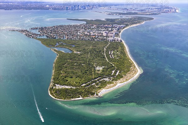 Aerial view of peninsula in Key Biscayne, Florida, USA