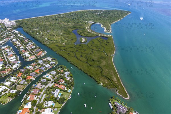 Aerial view of peninsula in Key Biscayne, Florida, USA