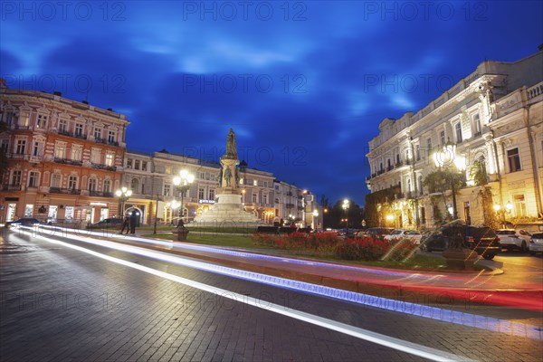 Ukraine, Odessa Oblast, Illuminated monument at town square