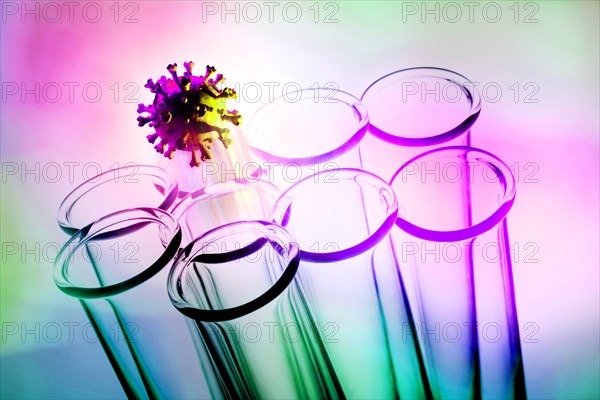 Coronavirus model and test tubes