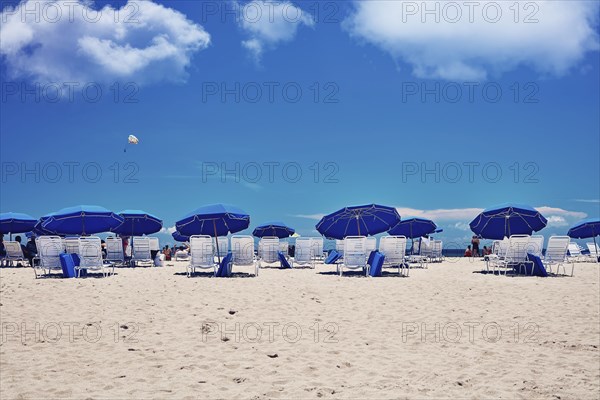 USA, Florida, Miami, Bach umbrellas and beach chairs