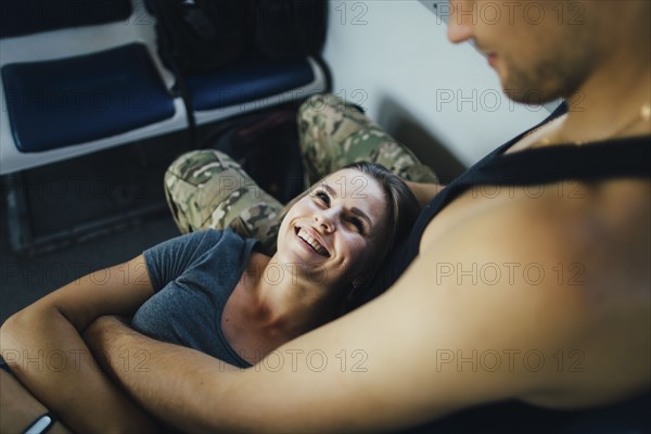 Young couple travelling in train