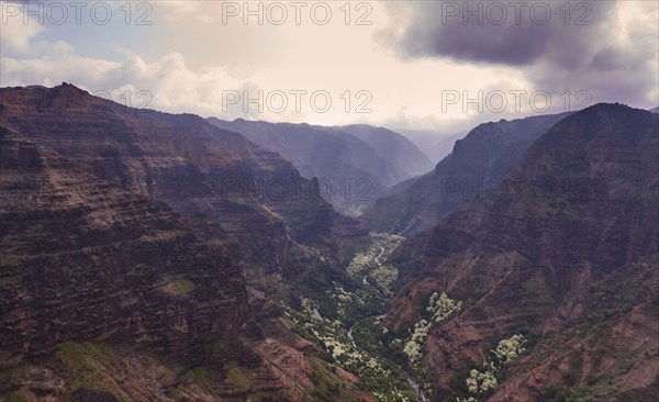 USA, Hawaii, Kauai, Na Pali, Aerial view of Kauai canyon