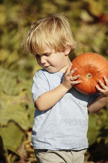 Boy holding pumpkin