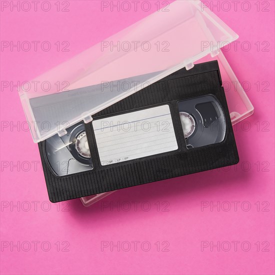 Studio shot of VHS tape with blank label