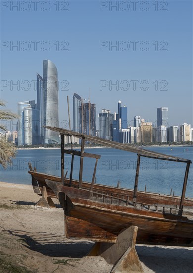 Wooden boats at urban waterfront