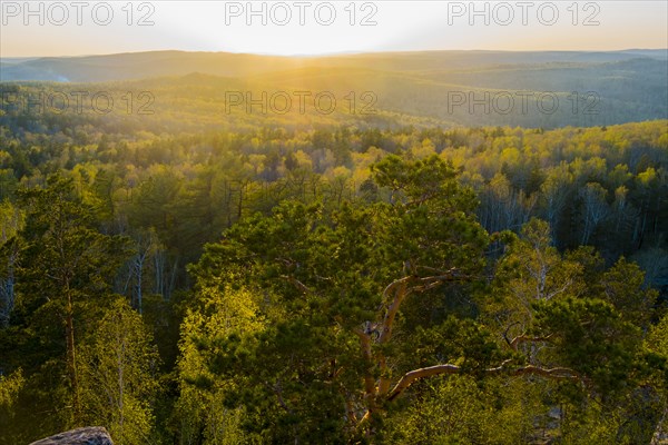 Sunset over distant landscape