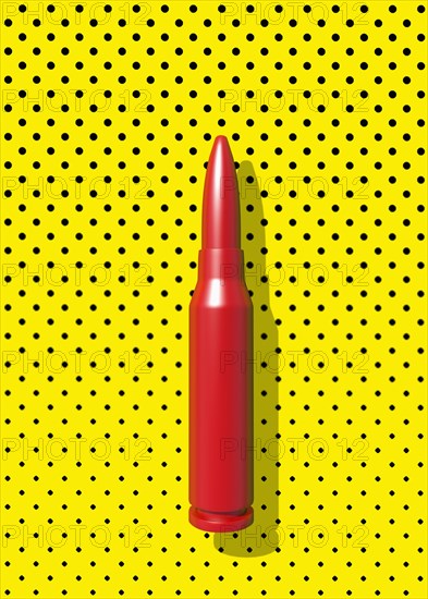 Close up of red bullet casing on polka dot background