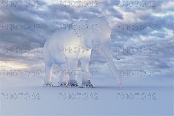 Glass elephant under clouds