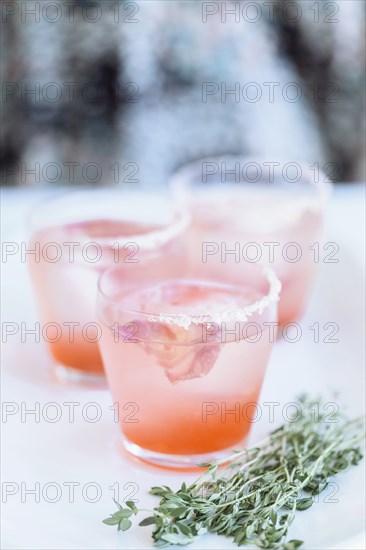 Close up of cocktails and fresh herbs