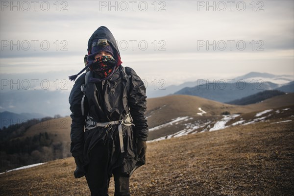 Caucasian woman hiking in mountains