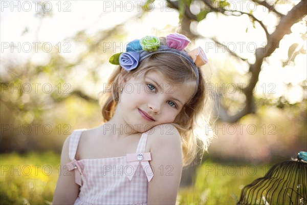 Caucasian girl smiling outdoors