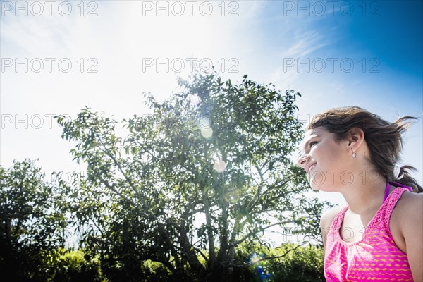 Mixed race woman walking outdoors