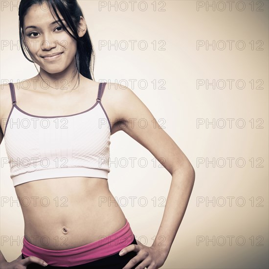 Mixed race woman smiling