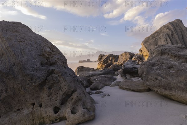 Rock formations on Sopiesklip beach in Walker Bay Nature Reserve