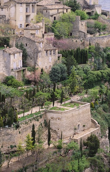 High angle view of old buildings, Gordes, , France