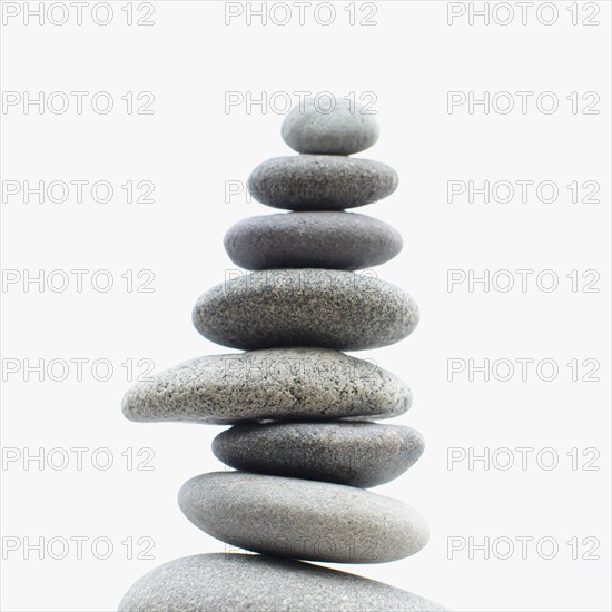 USA, New York, Lake Placid, Studio shot of stones balanced in stack, Lake Placid, New York, USA