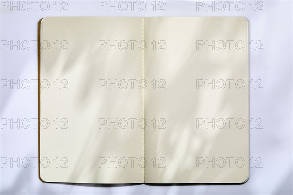 USA, New York State, New York City, Open note pad on white background, New York City, New York, USA