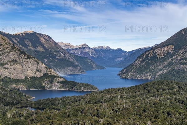 Wispy clouds above high mountain lake, Bariloche, , Argentina