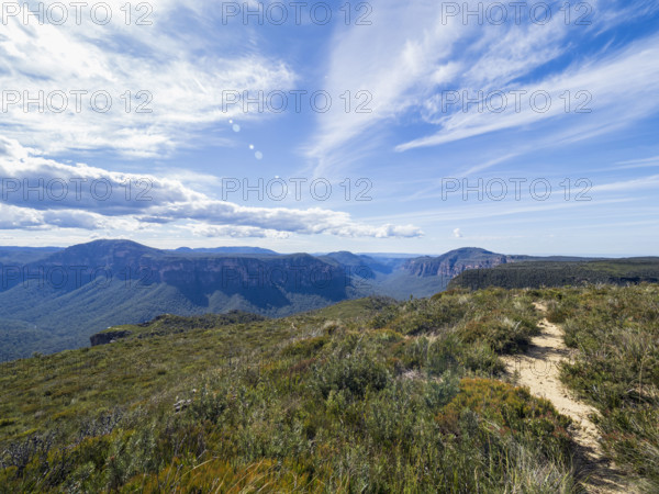 Soft clouds above mountain landscape on sunny day
Blackheath, New South Wales, Australia