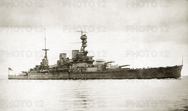 HMS Repulse. Battle cruiser HMS Repulse, one of the ships that participated in the world cruise of the British Special Service Squadron 1923-4. Location unknown, circa 1923.