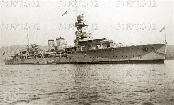 HMS Danae. Light cruiser HMS Danae, one of the ships that participated in the world cruise of the British Special Service Squadron 1923-4. Location unknown, circa 1923.