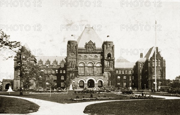 Parliament buildings, Toronto. Parliament buildings surrounded by formal gardens. Toronto, Canada, 5-15 August 1924. Toronto, Ontario, Canada, North America, North America .