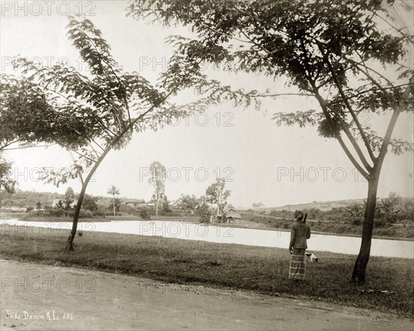 Lake and public gardens, Malaysia. Lake and public gardens, possibly the Lake Gardens (Taman Tasik Perdana), in Kuala Lumpur. British Malaya (Malaysia), circa 1900. Malaysia, South East Asia, Asia.