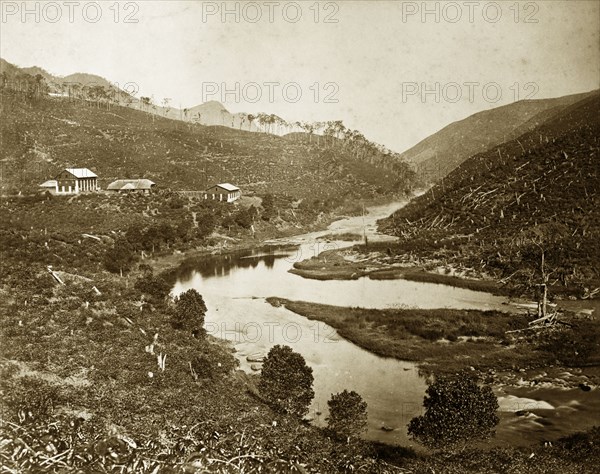 Dickoya Valley, Ceylon. View along the river in the Dickoya Valley. Ceylon (Sri Lanka), circa 1885., Central (Sri Lanka), Sri Lanka, Southern Asia, Asia.