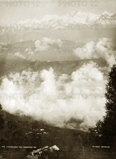 Kanchenjunga from Observatory Hill. View of the Himalayan mountain Kanchenjunga, taken from Observatory Hill. Shimla, India, circa 1890. Shimla, Himachal Pradesh, India, Southern Asia, Asia.