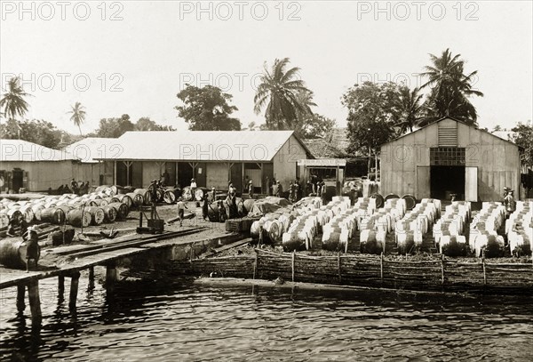 Waterside factory of the African Oil Nuts Company. Waterside factory and warehouses of the African Oil Nuts Company. Badagry, Nigeria, circa 1924. Badagry, Lagos, Nigeria, Western Africa, Africa.