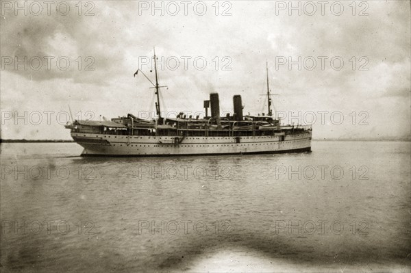 RIMS 'Northbrook' in Burma (Myanmar). RIMS 'Northbrook', a naval steamer belonging to the Royal Indian Marine Service, in the Rangoon River estuary. Rangoon (Yangon), Burma (Myanmar), circa 1900., Yangon, Burma (Myanmar), South East Asia, Asia.