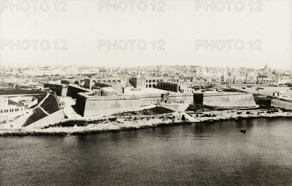 Fort Manoel, Malta. View of Fort Manoel, a 'star' fort located on Malta's Manoel Island in the Mediterranean Sea. Malta, circa 1900. Manoel Island, Malta, Malta, Central Europe, Europe .