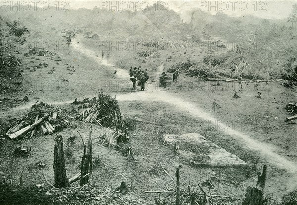 Lungundo after. The once thriving rural village of Lungundo, one of many habitations destroyed under King Leopold II's terror regime to make way for new rubber plantations. Congo Free State (Democratic Republic of Congo), circa 1904. Congo, Democratic Republic of, Central Africa, Africa.