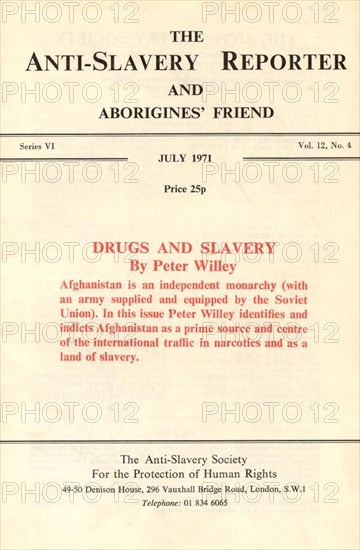 Anti Slavery Reporter', July 1971. Front cover of the 'Anti-Slavery Reporter and Aborigine's Friend', a magazine established in 1825 that campaigned vigorously for the abolition of slavery throughout the world. England, July 1971. England (United Kingdom), Western Europe, Europe .