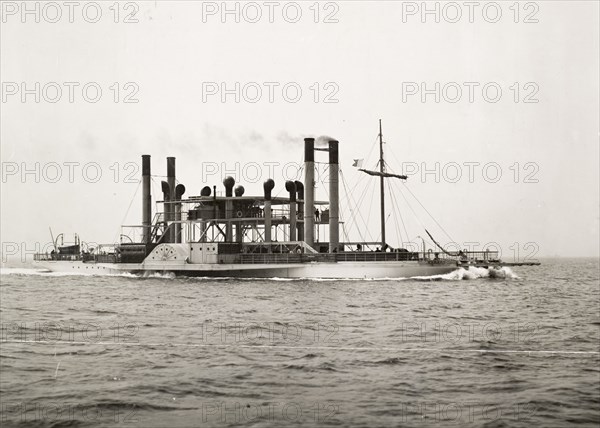 Paddle steamer on the Benue River. A paddle steamer operated by Nigerian Railways travels along the Benue River. Benue State, Nigeria, 1934., Benue, Nigeria, Western Africa, Africa.