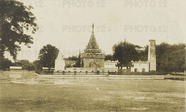 Tomb of King Mindon in Mandalay. The tomb of King Mindon, with its ornate tiered roof, situated in the royal palace compound at Mandalay. Mandalay, Burma (Myanmar), circa 1920. Mandalay, Mandalay, Burma (Myanmar), South East Asia, Asia.