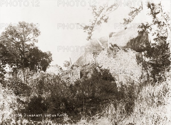 Ruins of Great Zimbabwe. The remains of a dry-stone fortress wall at the ruined city of Great Zimbabwe, a settlement dating from between the 11th and 15th centuries. Rhodesia (Zimbabwe), circa 1897. Zimbabwe, Southern Africa, Africa.